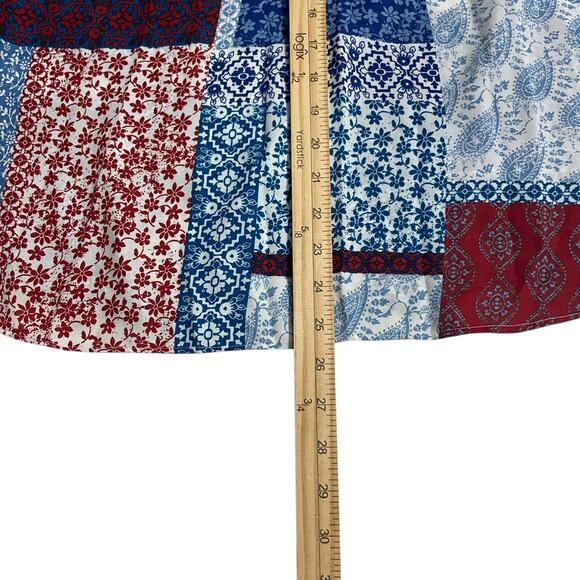 Zac & Rachel Womens Top Size Large Red White Blue Sheer Chiffon Floral Geometric - Picture 8 of 9